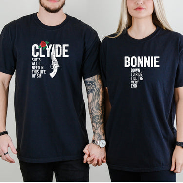 Bonnie Down To Ride Clyde She's All I Need Matching T-Shirts For Couples
